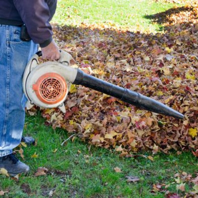 Usando un soplador de hojas makita